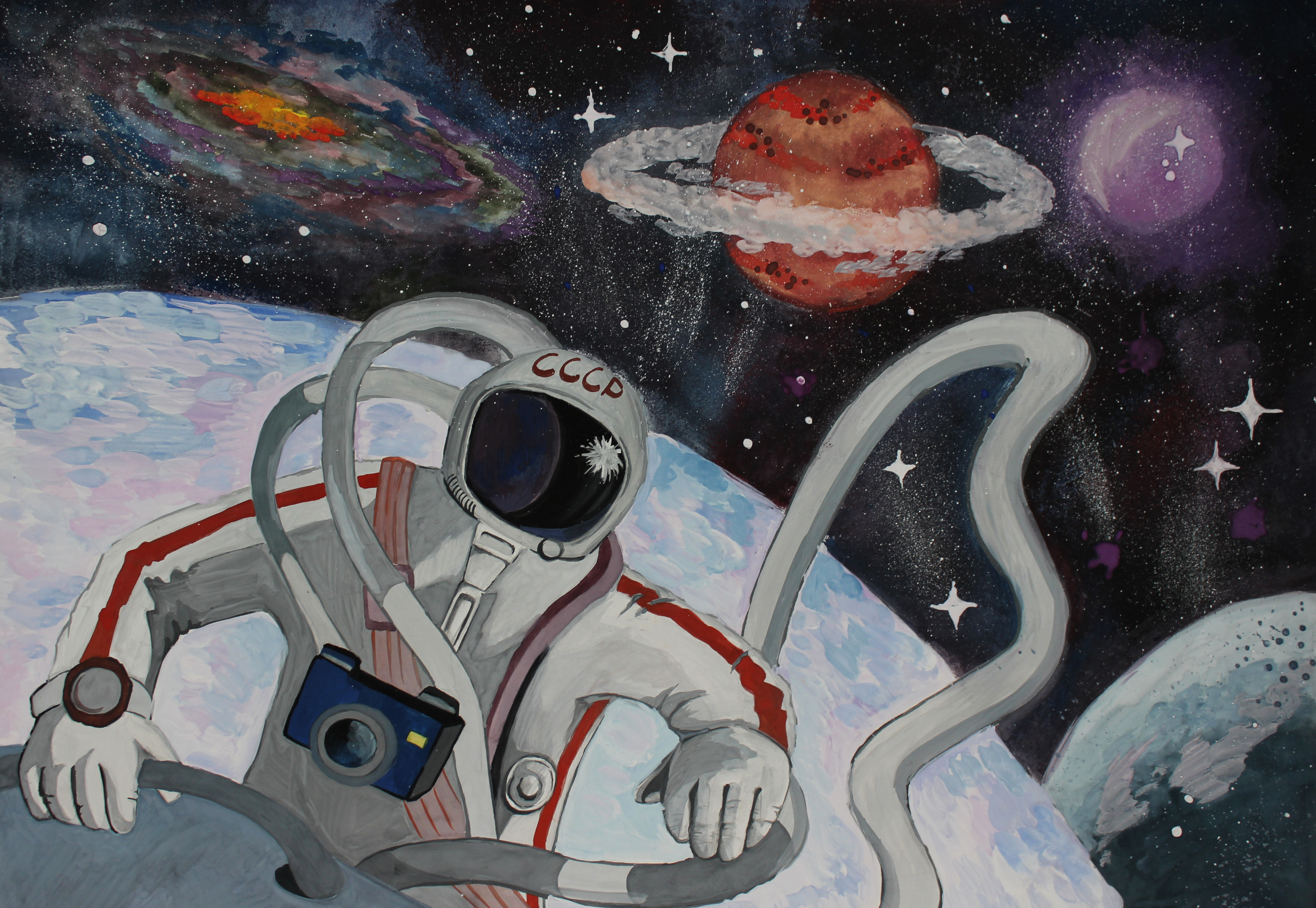 Рисунки на тему космос с космонавтами